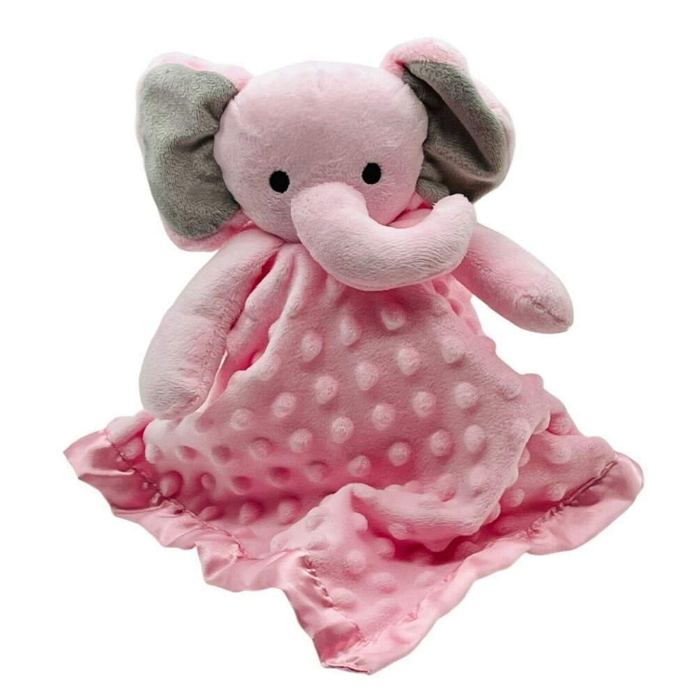 Pro Goleem Elephant Pink Lovey Security Blanket Satin Trim and Back 15 inch‎